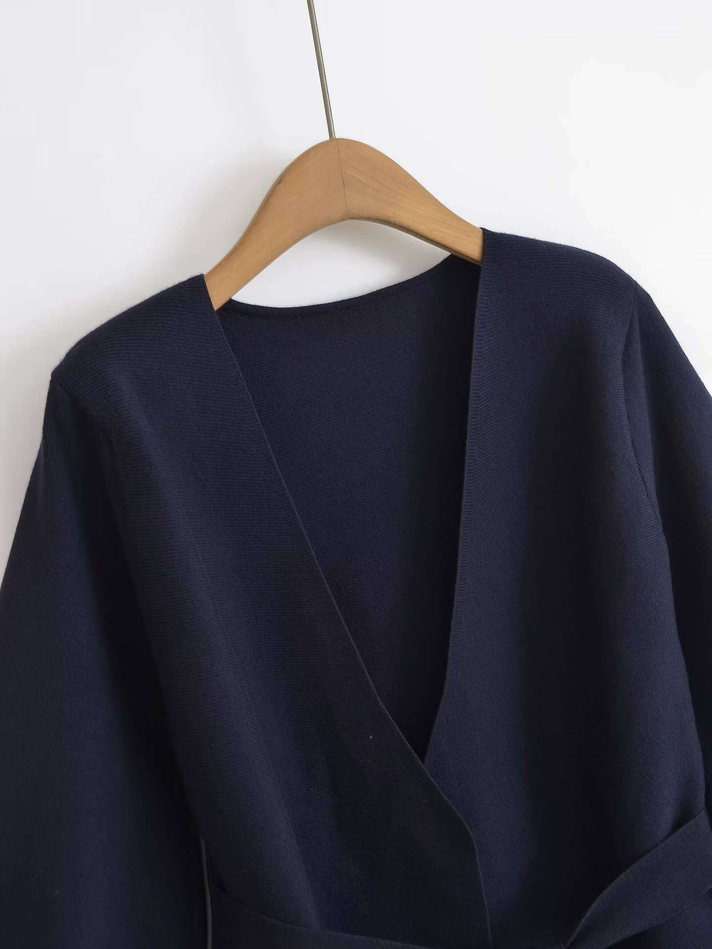 KNIT LONG SLEEVE SOLID COLOR SUIT JACKET BELT