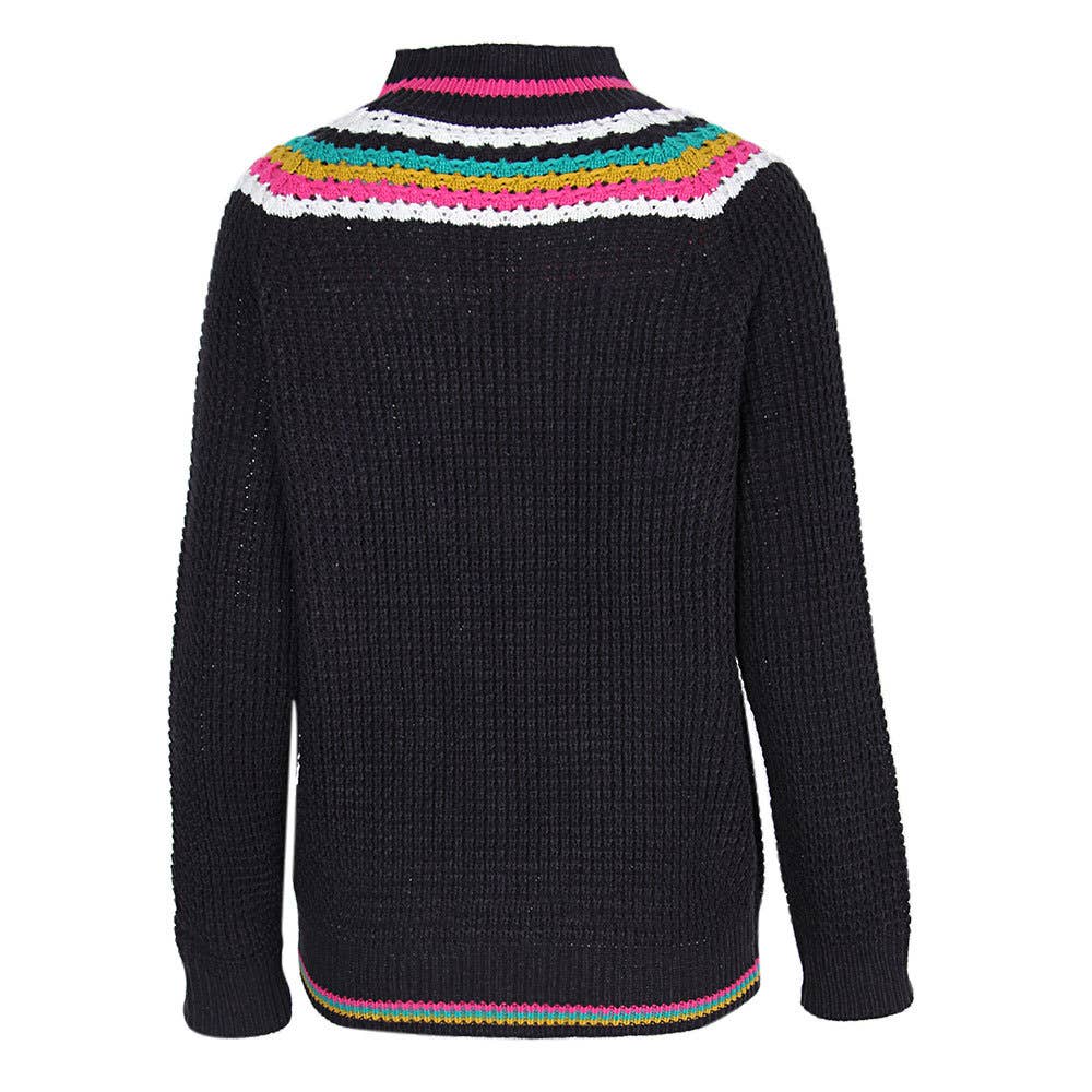 STRIPED CONTRAST COLOR CREW NECK PULLOVER SWEATER
