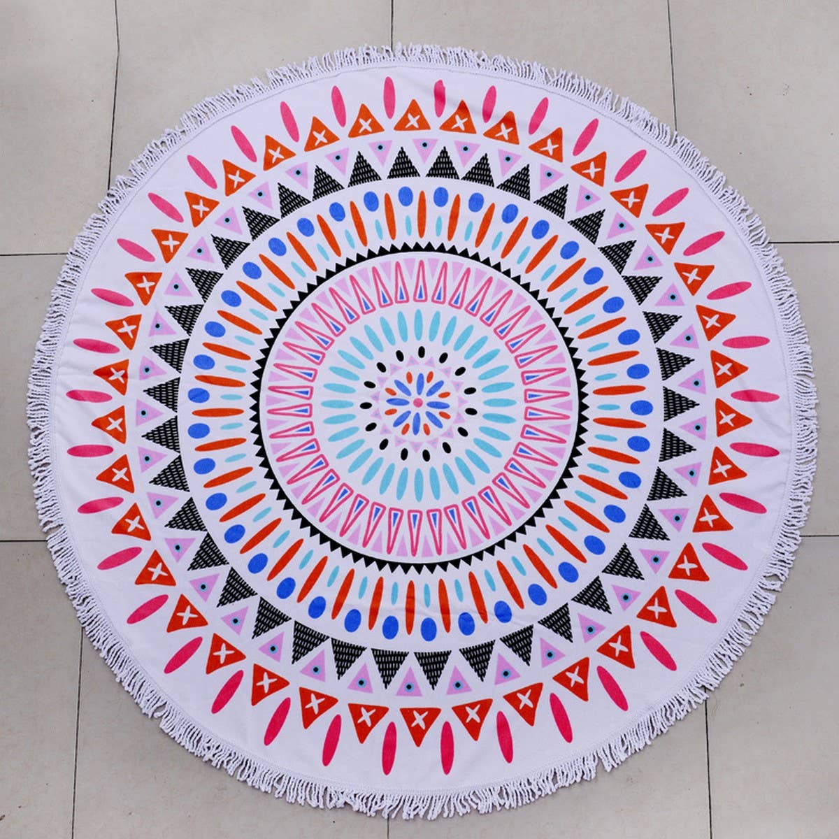 Round Microfiber Tassel Beach Towel Blanket