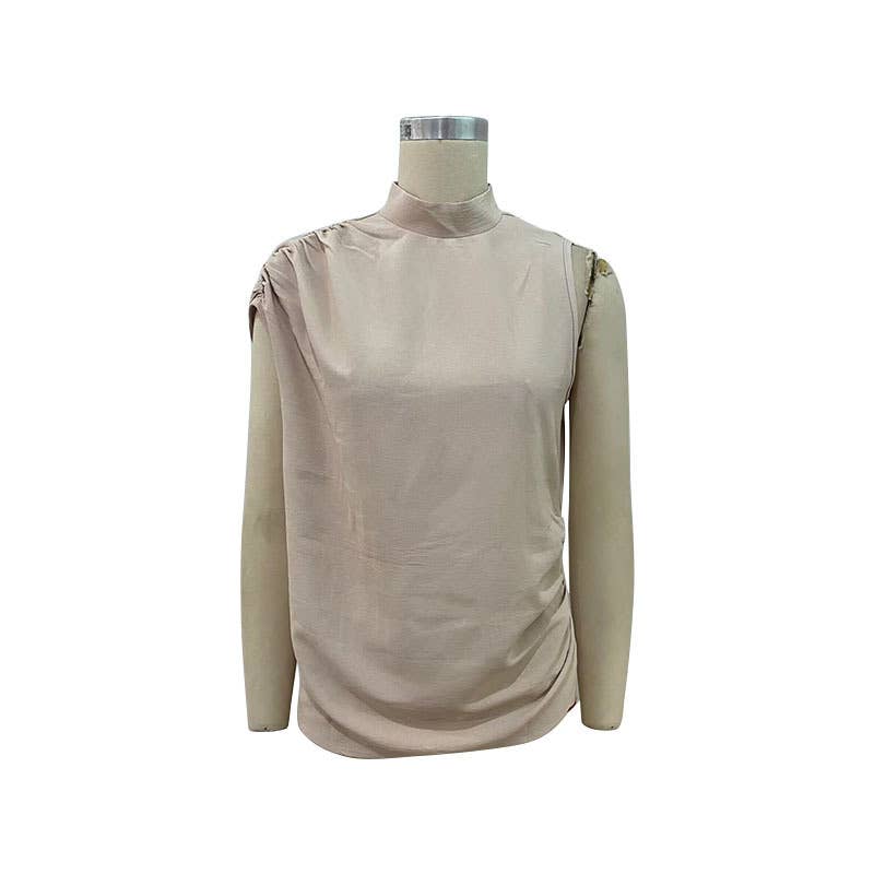 SOLID COLOR MID-NECK SLEEVELESS BLOUSE FOR WOMEN