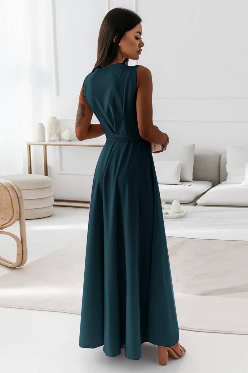 CWDMD4861_LACE-UP V-NECK EVENING GOWN LONG DRESS