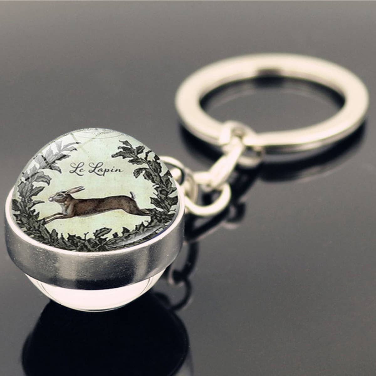 EASTER RABBIT CRYSTAL GLASS BALL PENDANT KEYCHAIN