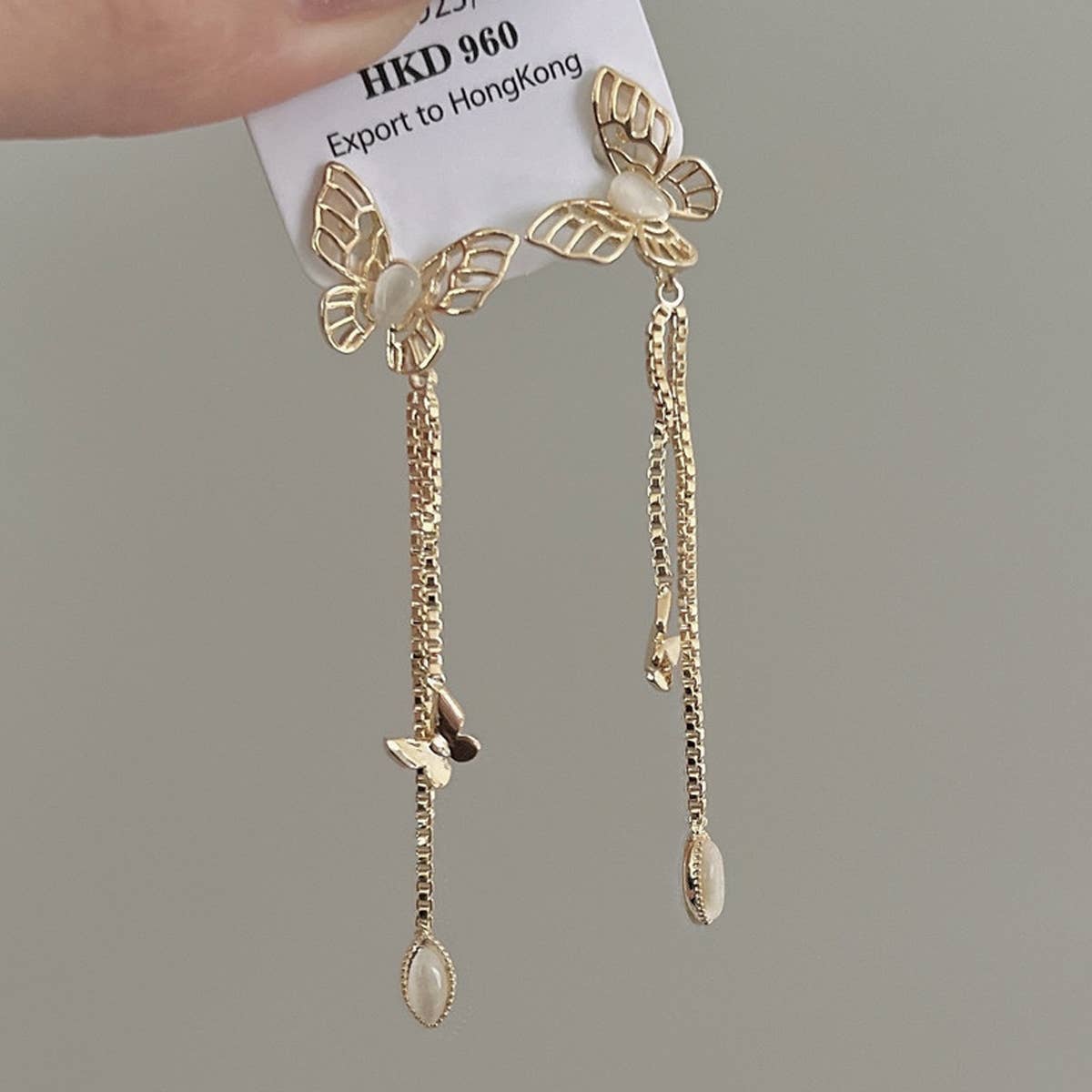 HOLLOW CAT'S EYE BUTTERFLY PENDANT STUD EARRINGS