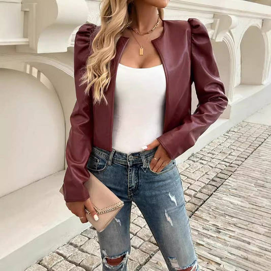 SLIM LEATHER JACKET LONG SLEEVES AND SHORT STYLE