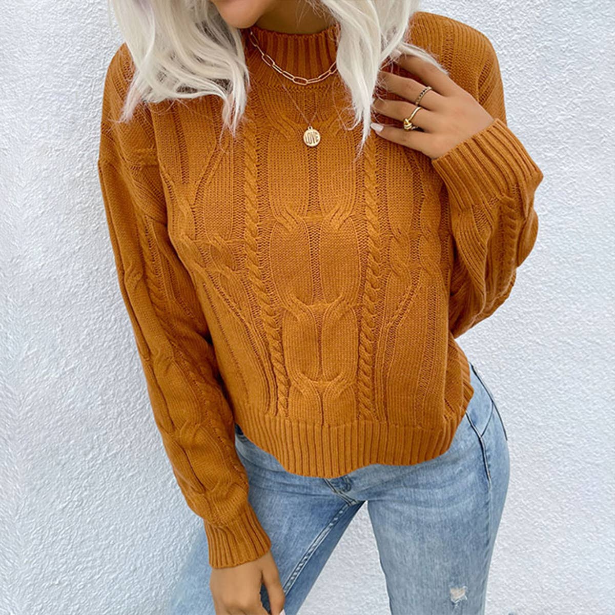SOLID COLOR LONG SLEEVE SWEATER WITH TWIST