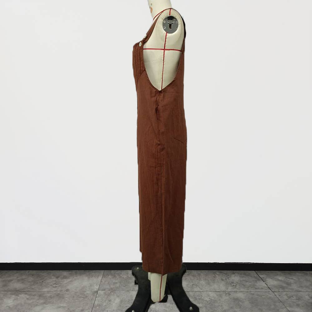 Solid color casual nine-minute wide-leg overalls