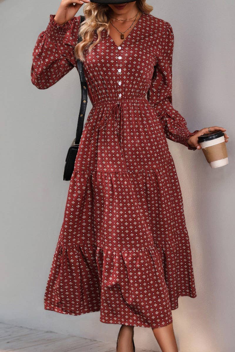 CWDMD4525_FASHIONABLE LONG SLEEVE PRINTED AUTUMN DRESS
