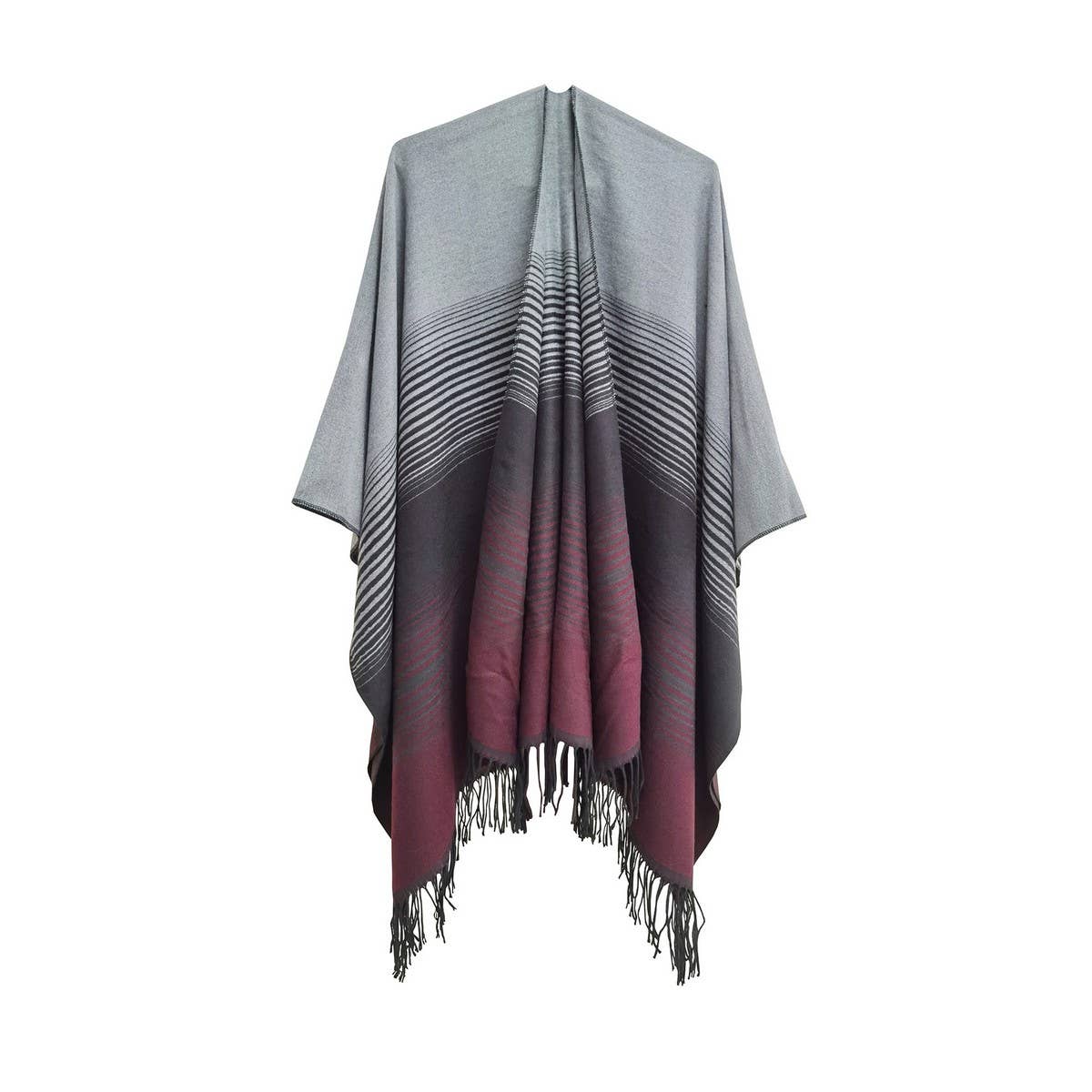 GRADIENT FINE LINES TASSELS WARM SHAWL CLOAK