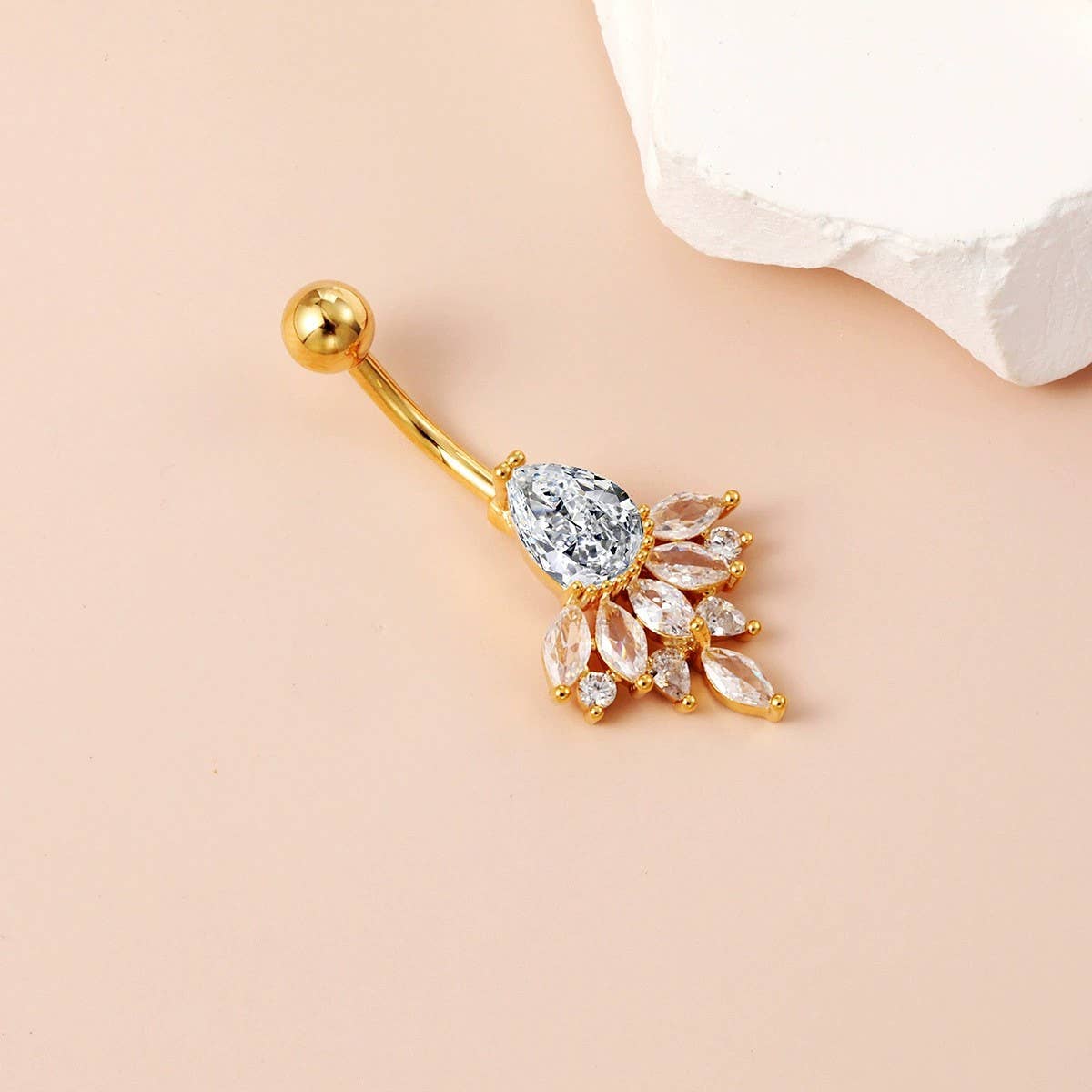 Peacock Flower Belly Ring Zircon Navel Piercing_CWMM9307