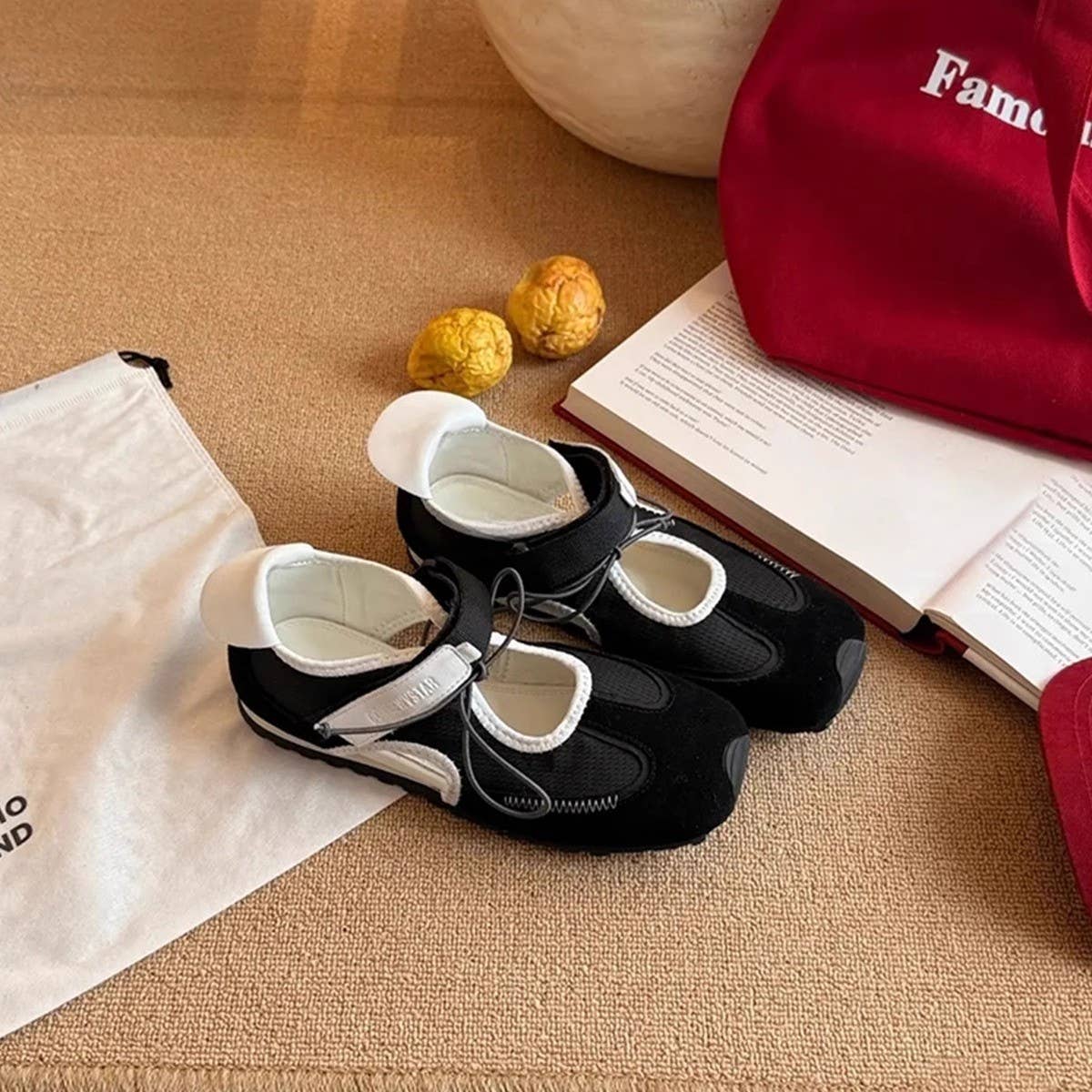 Sheepskin Lace-Up Sporty Mary Jane Shoes