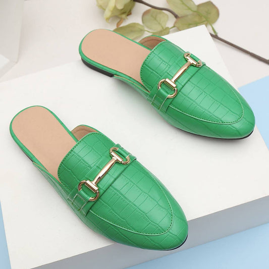 WOMEN LARGE SIZE CROCODILE LEATHER FLAT MULES
