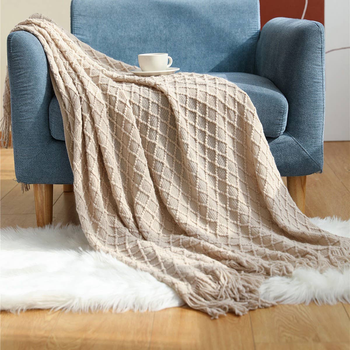 KNITTED SOLID COLOR SOFA BLANKET SHAWL BLANKET