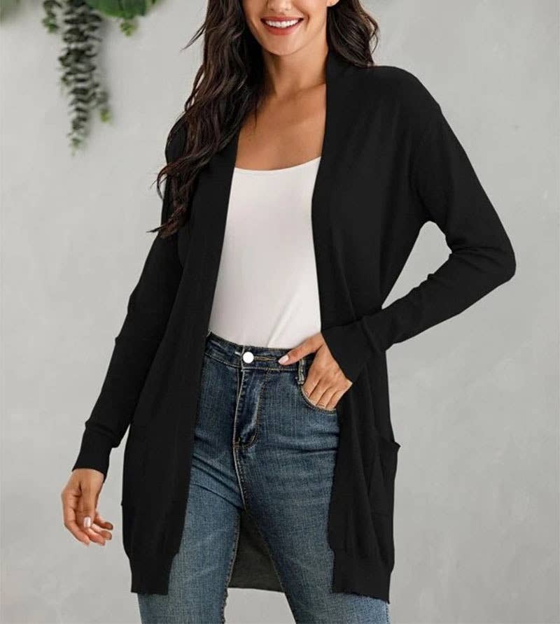 LONG SLEEVE SOLID COLOR CARDIGAN WITHOUT BUTTON