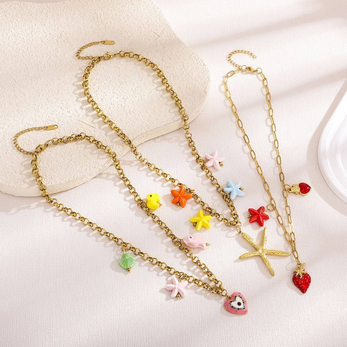 Original Steel Necklace with Starfish & Strawberry_CWMM8848