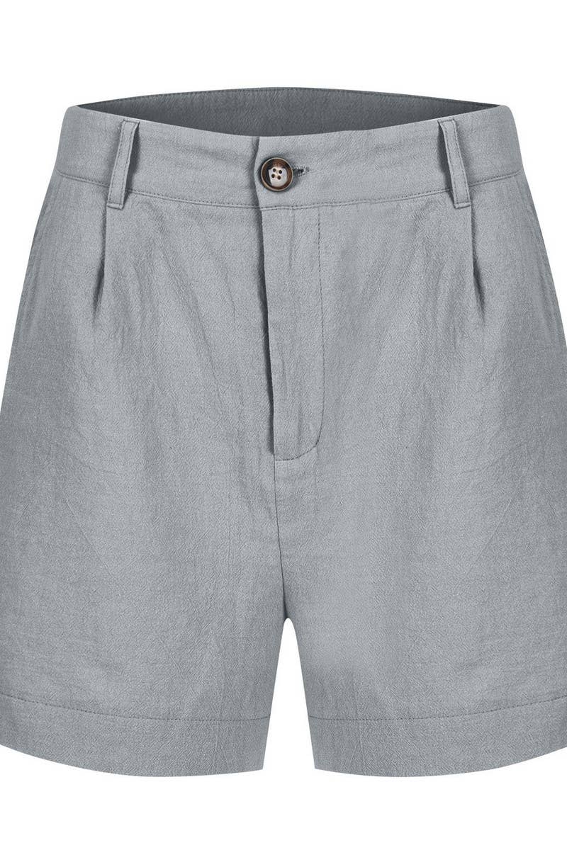 CWBSP0558_HIGH WAIST SOLID BUTTON WAIST CASUAL SHORTS