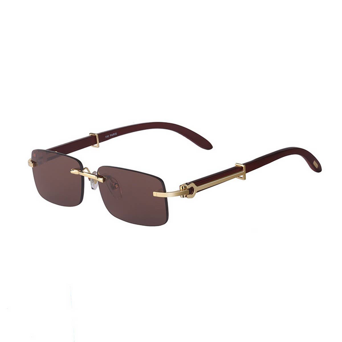 VINTAGE FRAMELESS WOOD GRAIN TEMPLE SUNGLASSES