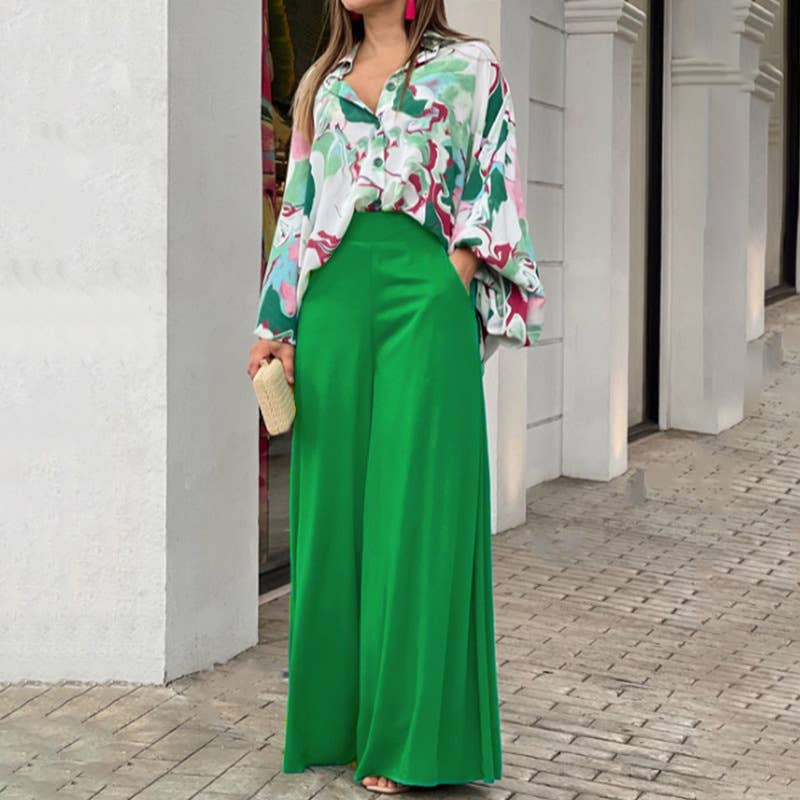 PRINTED SHIRT TROUSERS FASHION TWO-PIECE SET