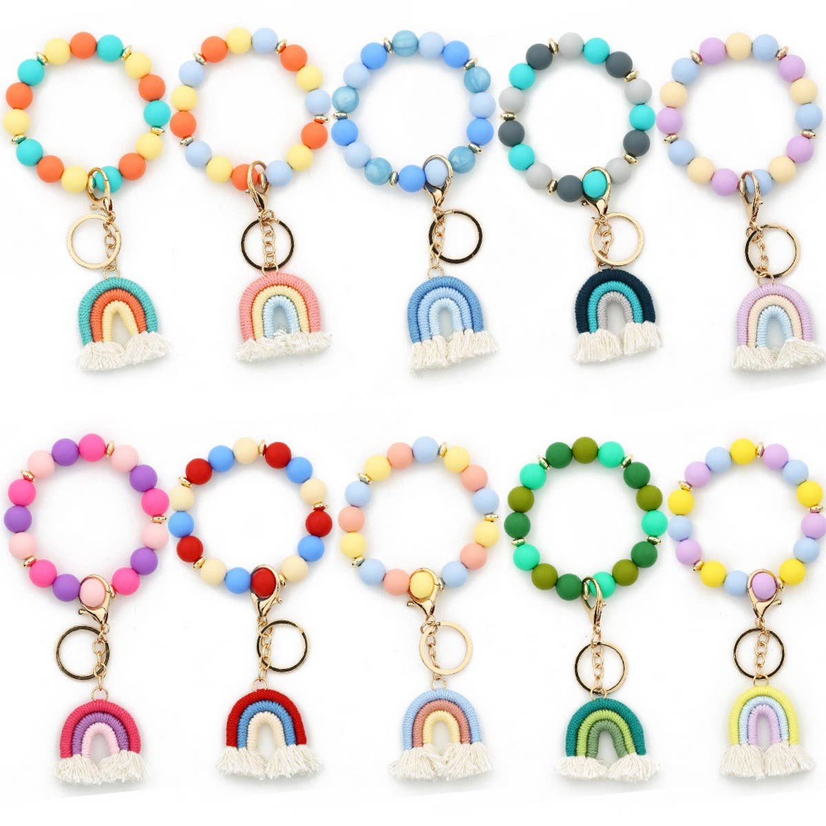Rainbow Tassel Keychain with Colorful Bead Bracelet_CWAB5071