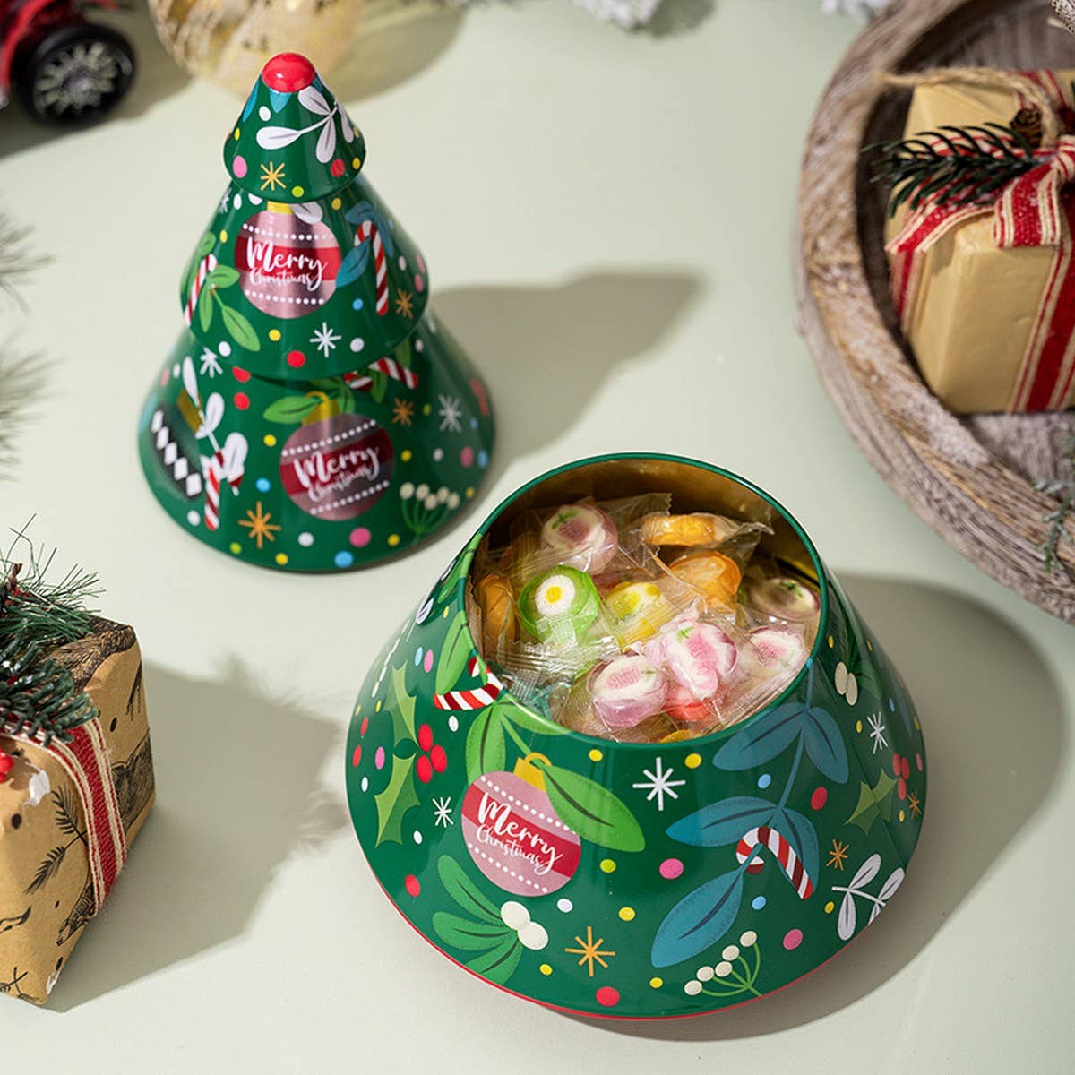 CWMM10291_GREEN CHRISTMAS TREE TIN CANDY COOKIE BOX