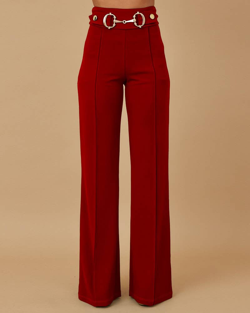 HIGH-WAISTED METAL BELTS STRAIGHT-LEG PANTS