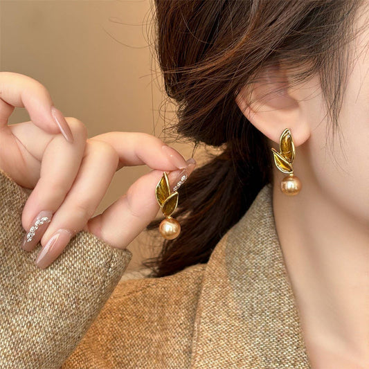 LEAF PEARL SIMPLE FASHION EARRINGS_CWAJE2476