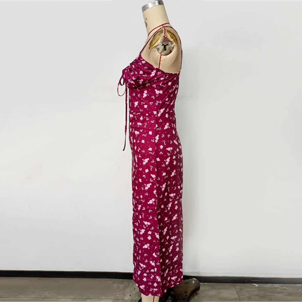 SLEEVELESS HALTER STRAPPY PRINT HALTER DRESS