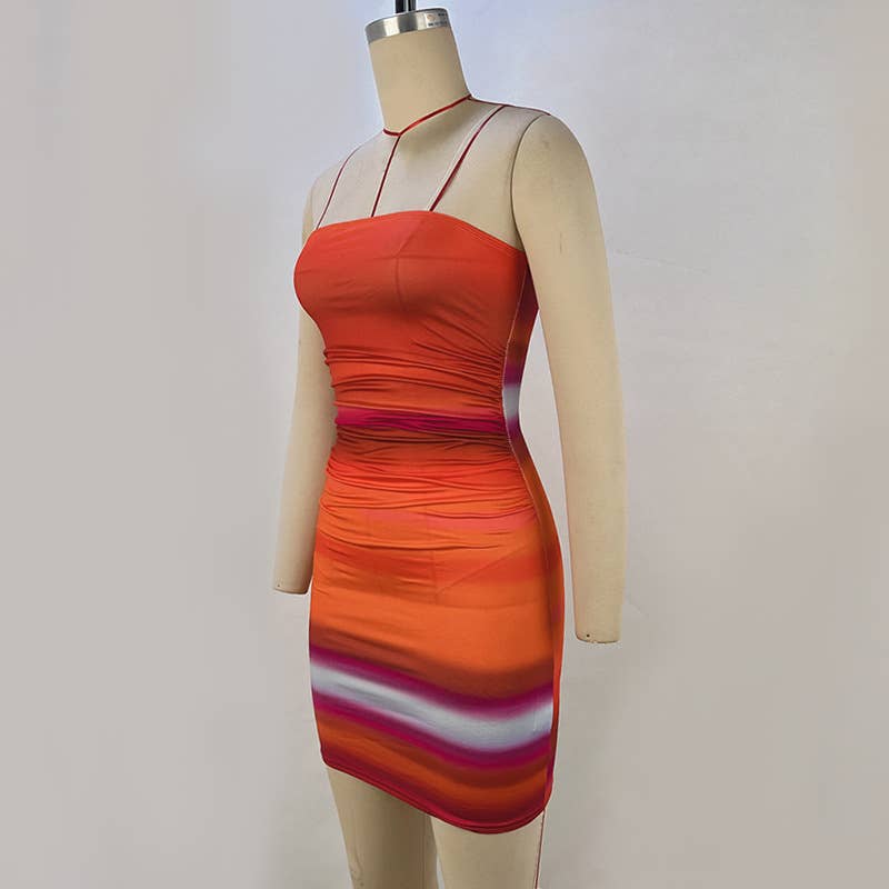 Ombre Print Strapless Sleeveless Bodycon Dress