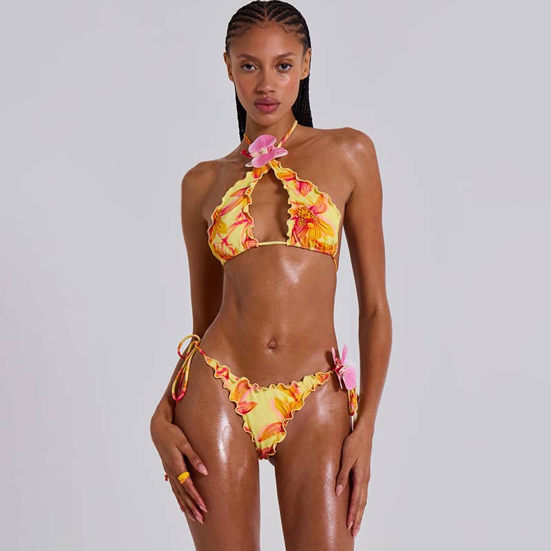 Sexy Halter Tie Floral Bikini Set