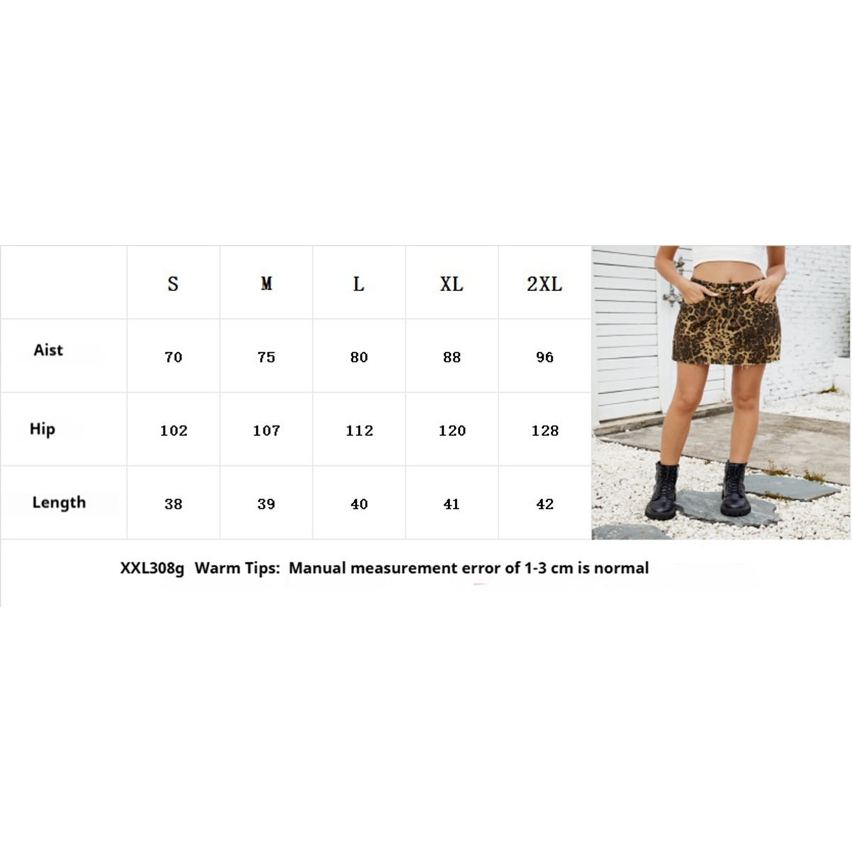 Women??¢s Washed Denim Leopard Print Mini Skirt_CWJSK0209