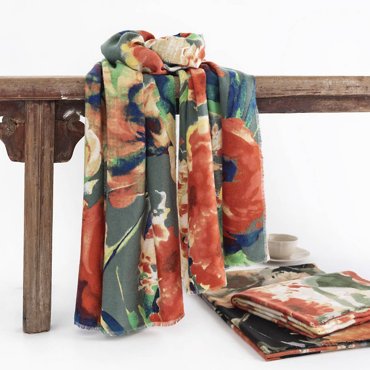 Elegant Floral Faux Cashmere Scarf-Warm Neck Wrap