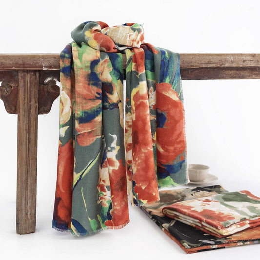 Elegant Floral Faux Cashmere Scarf-Warm Neck Wrap