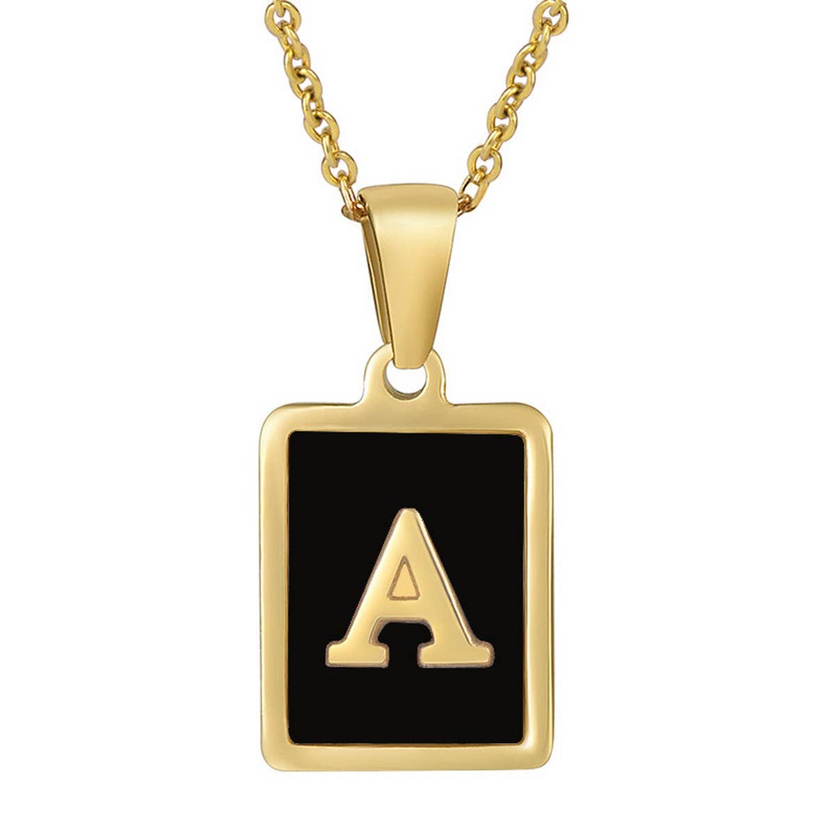 CWAJE1947_Personality Square Black Letter Necklace,Gold