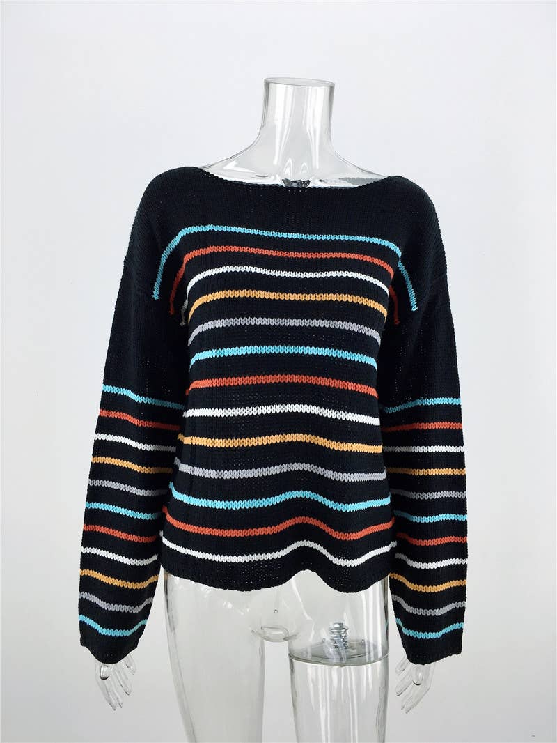 STRIPED SWEATER WITH LOOSE PULLOVER