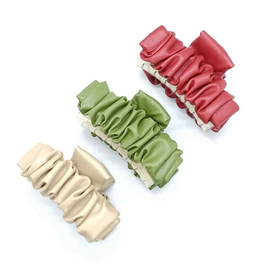 Solid Color Ruched Wave PU Leather Hair Clip_CWAHA6374
