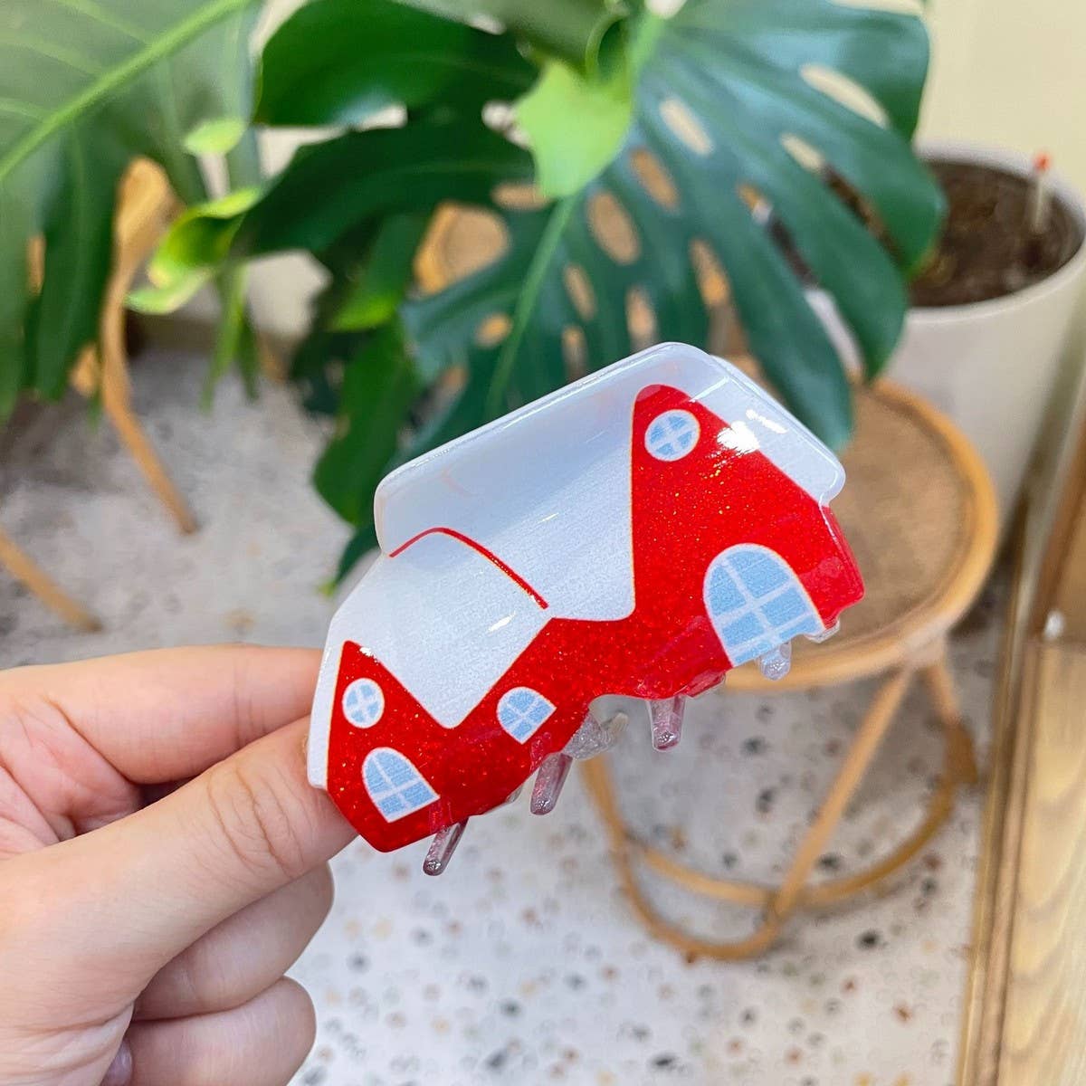 Christmas Hair Claw - Santa Bell Gift House Clip