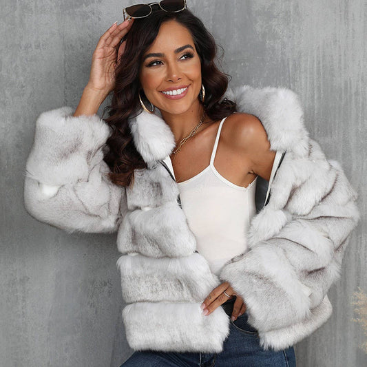 Women??¢s Faux Fur Zip-Up Short Coat Stand Collar_CWMM9121