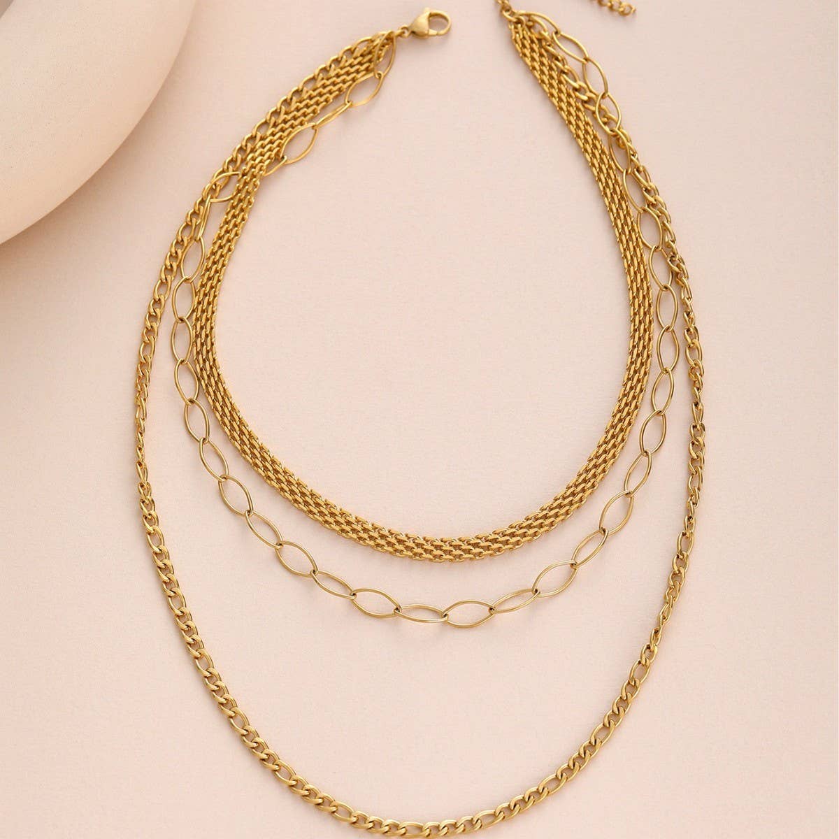 GOLD PLATED 18K MULTI-LAYER FLAT CHAIN NECKLACE
