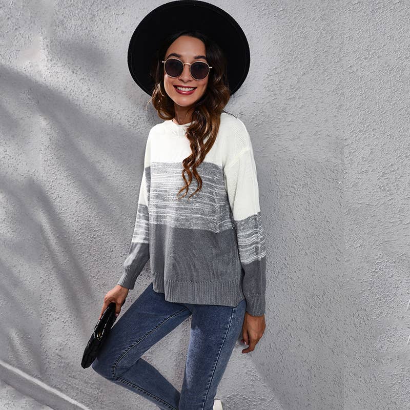 Gradient Color Matching Shoulder Knit Sweater
