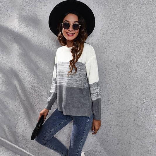 Gradient Color Matching Shoulder Knit Sweater