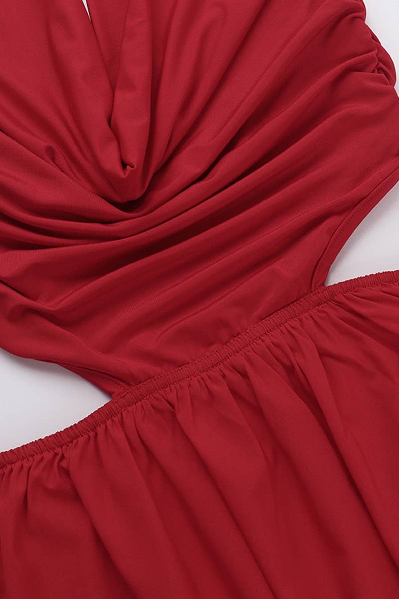 CWDMD5050_SEXY CUT-OUT  WAIST REVEAL HALTER MAXI DRESS