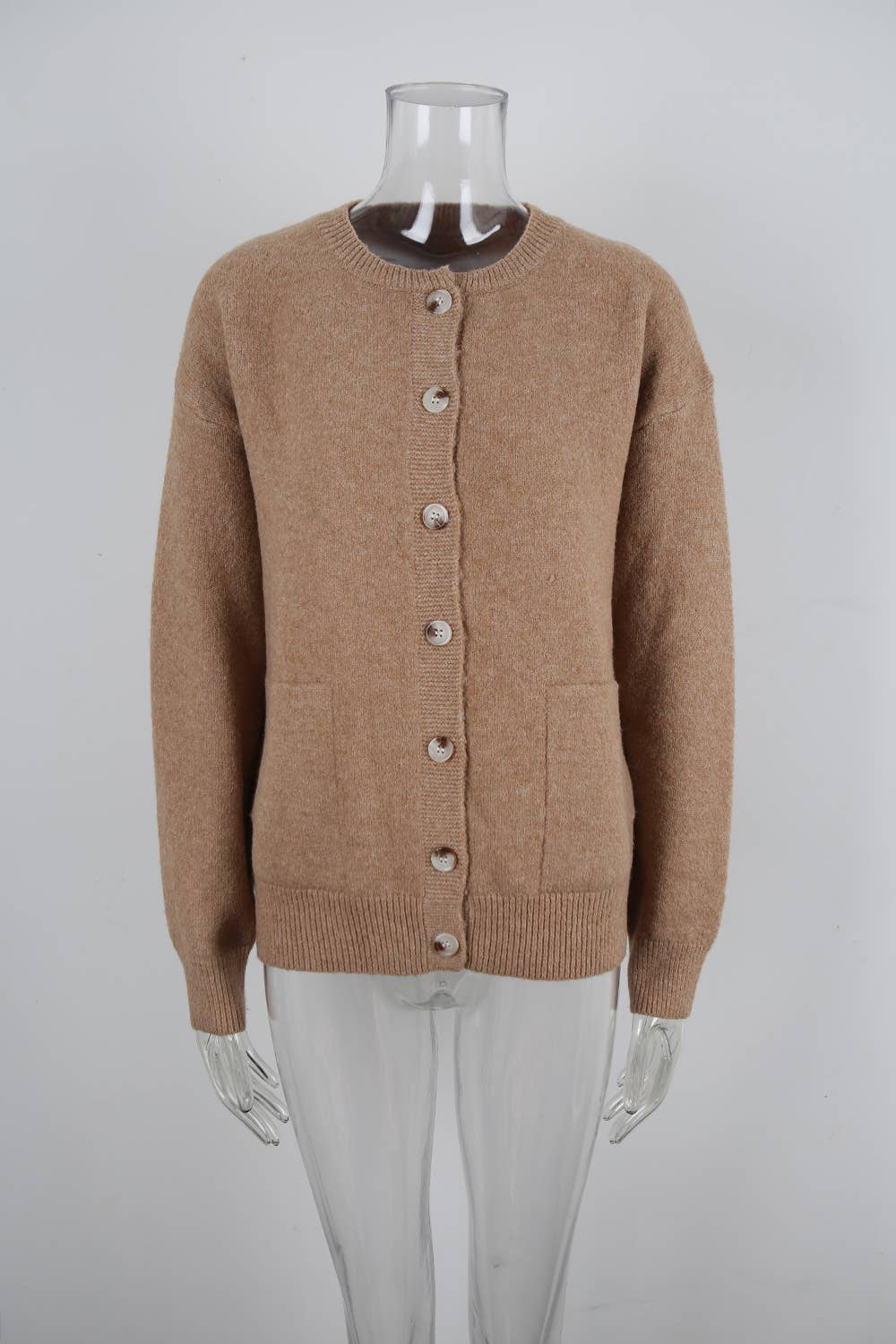 Round tie pocket loose single breasted cardigan