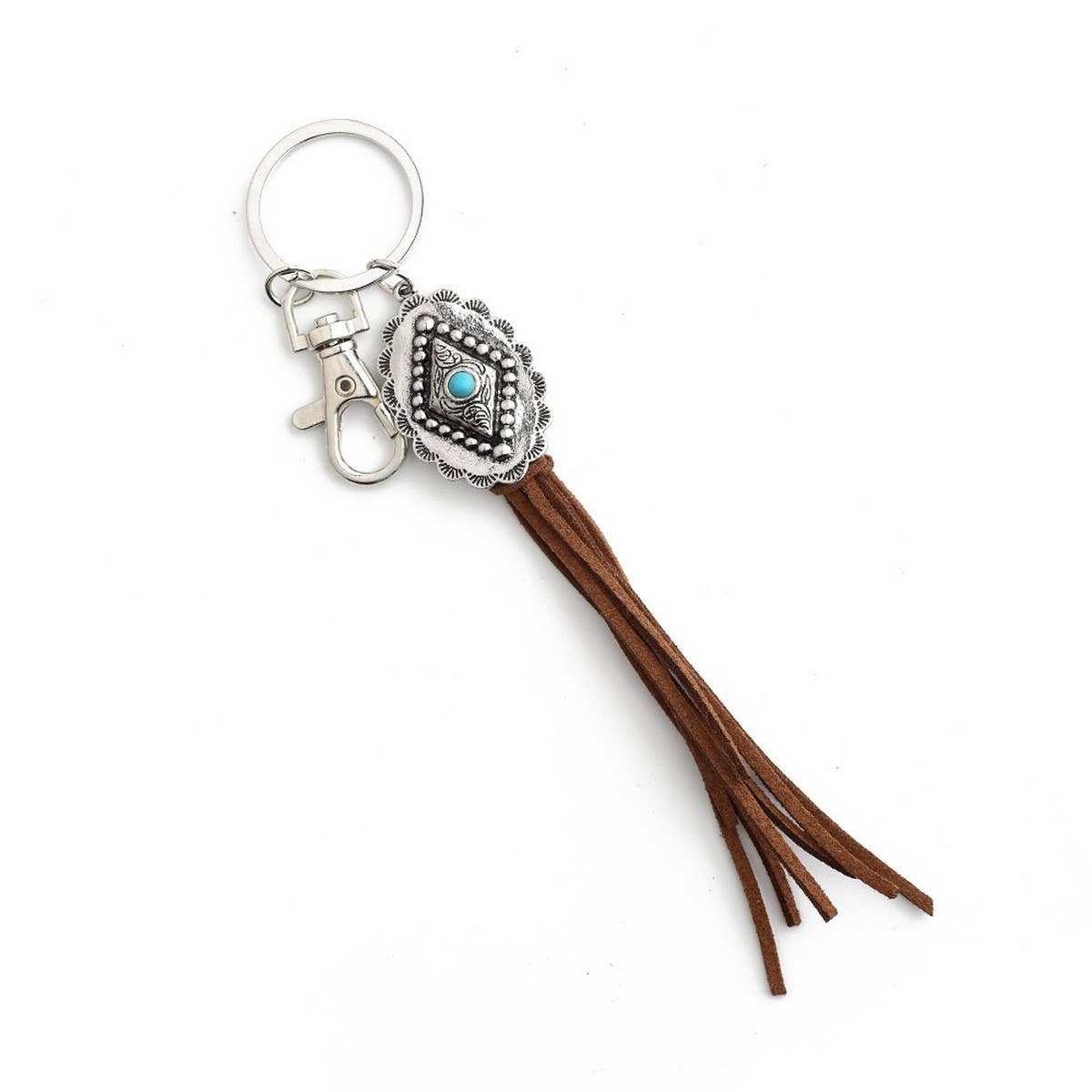 Boho DiamondKeychain withTassel and TurquoiseCharm_CWAB5082