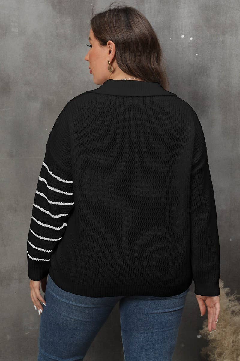 CWOSWL1577_PLUS Size Foldover Collar Knit Pullover Sweater