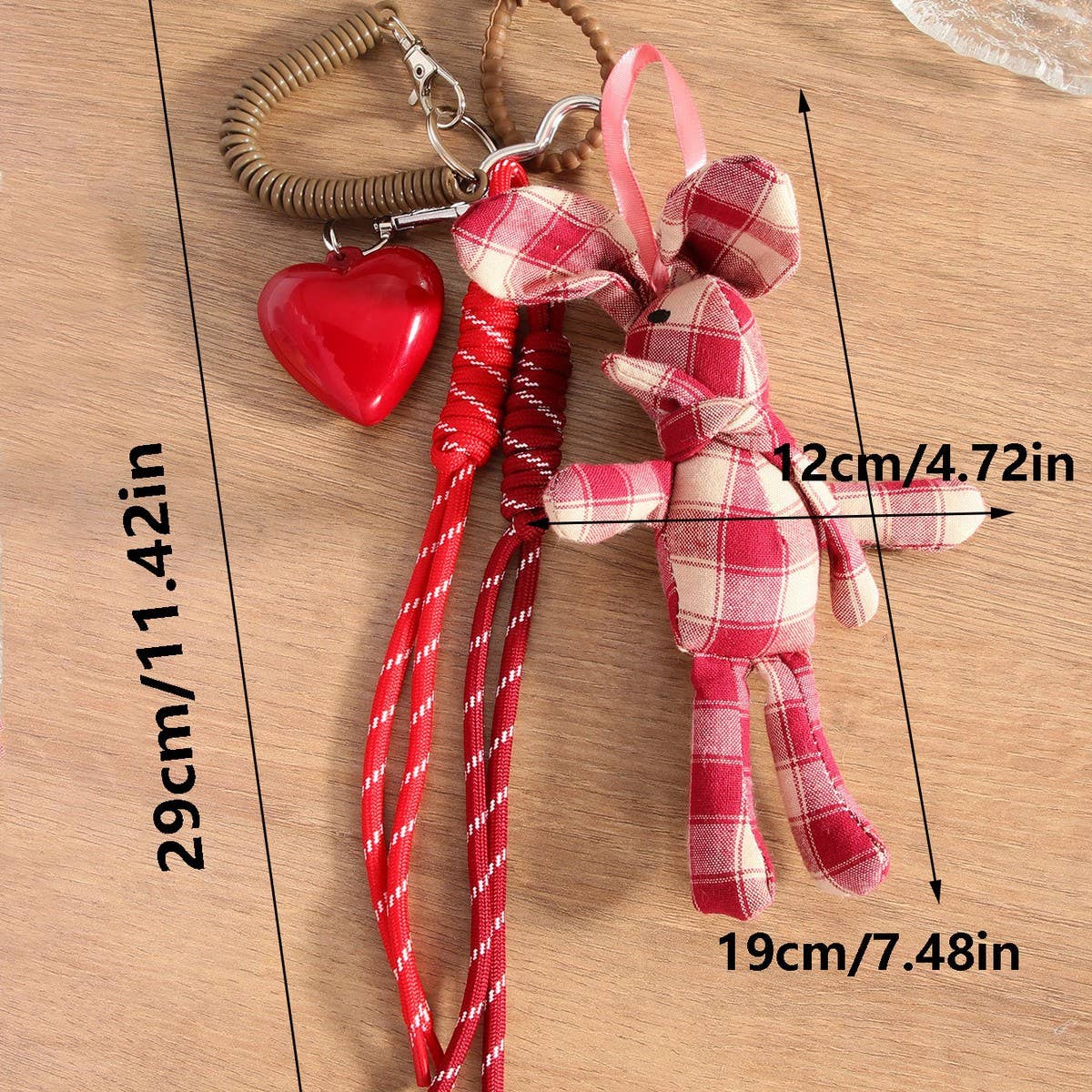 Plaid Bunny Keychain with Resin Heart Charm_CWMM7637