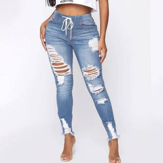 WOMENS ELASTIC HOLE SLIM FIT JEANS_CWJP0169