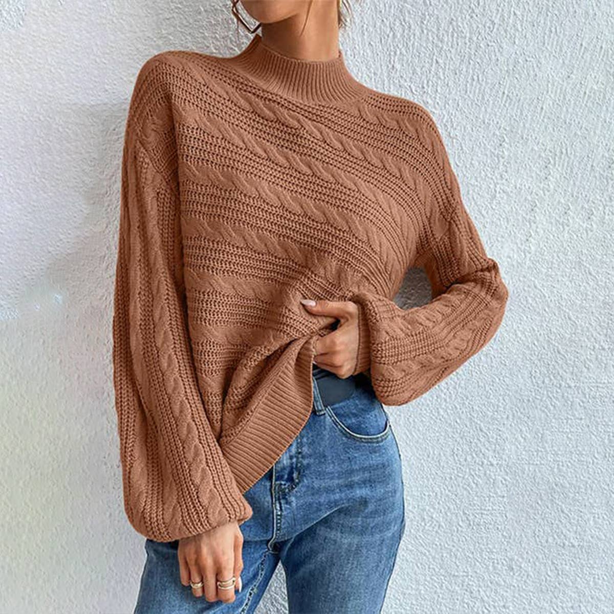 SOLID COLOR LOOSE CREW NECK PULLOVER SWEATER