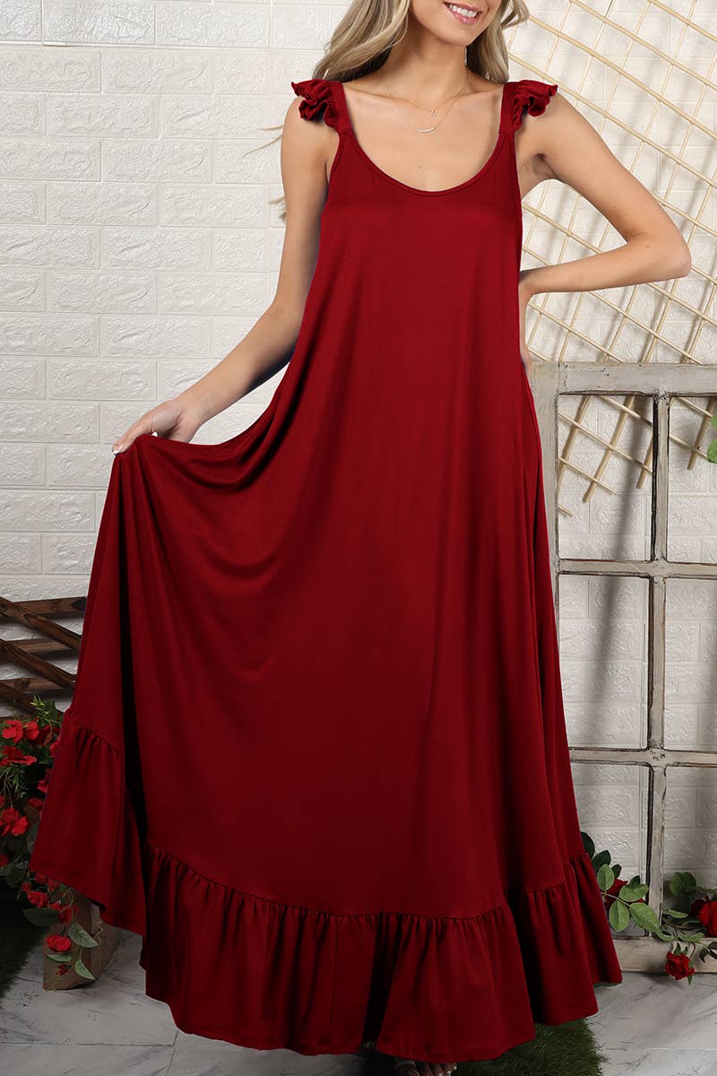 CWDMD772_RUFFLE DETAILED SLEEVELESS MAXI DRESS