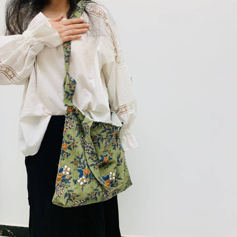 Floral corduroy flowers retro single-shoulder bag