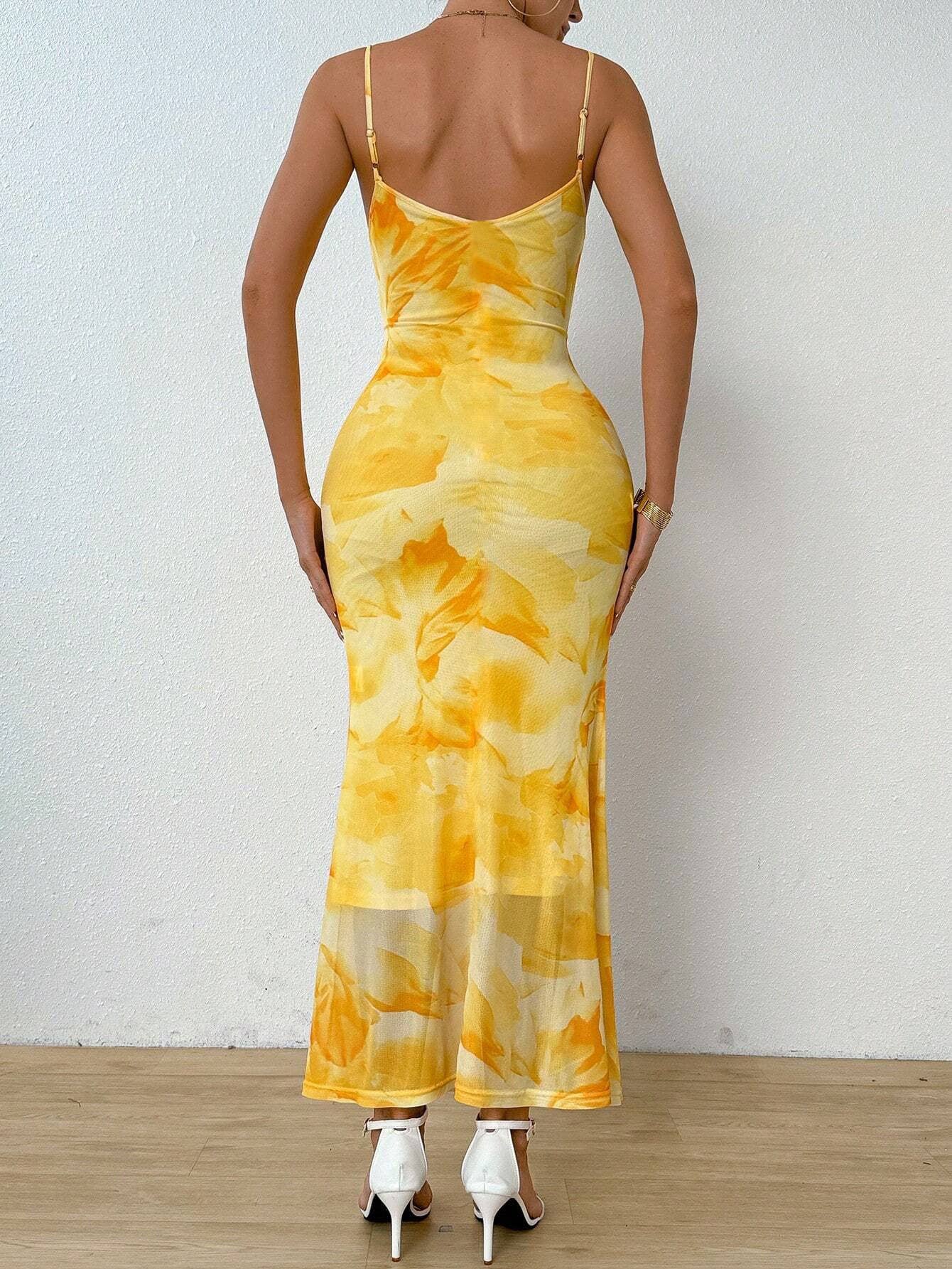 Printed high-waisted hip-hugging halter dress