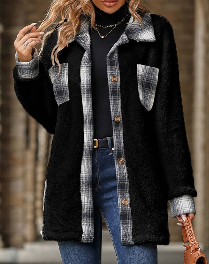 Fashionable plush long-sleeved mid-length coat